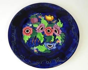 Plato de mayólica con diseño de anémona de Maling Pottery n.° 6535, 28 cm (11 pulgadas), fabricado en Inglaterra.
