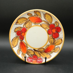Italian Ceramic Red, Orange & Gold Floral Salad Plate 7.75&quot;