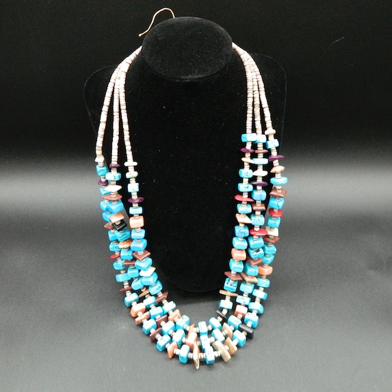 Necklace 3 Strand Square Cut Turquoise and Mixed … - image 2
