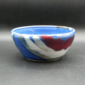 Art Pottery Blue Burgundy and White Glazed Bowl