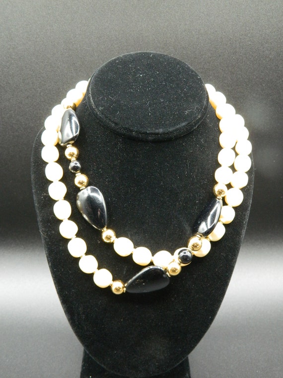 Vintage Napier Faux Pearl and Onyx Necklace