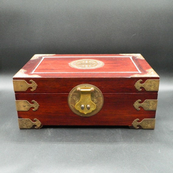 Wood and Brass Asian Jewelry Box