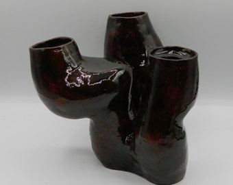 Art Pottery Free-Form Three Arm Candleholder