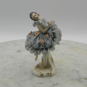 Ackermann & Fritze Volkstedt Porcelain Lacework Ballerina in Blue 5&quot;H
