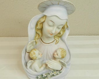 レフトンチャイナの聖母マリアと2人の天使像の置物 高さ7インチ - Etsy