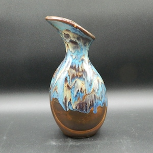 Art Pottery Pitcher Vase Blue and Brown Drip Glaze