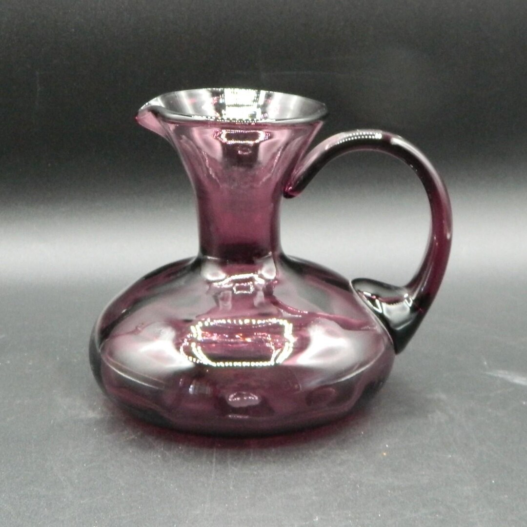 Handblown Amethyst Glass Squat Pitcher With Applied Handle 5