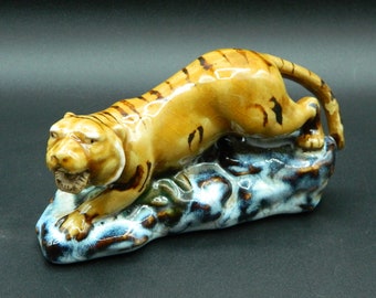 Crouching Tiger Mid-Century Ceramic Figurine