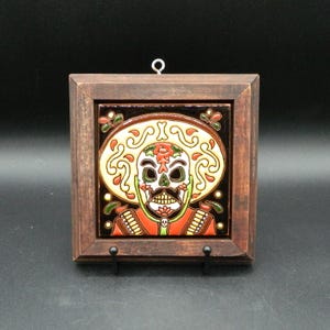 Mexican Day of the Dead, Dia de los Muertos Mariachi Sugar Skull Framed Tile
