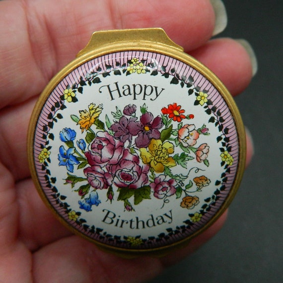 Happy Birthday Halcyon Days Enamels Ring Box in P… - image 1