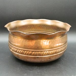 Hammered Copper Planter Bowl with Rope Design 10&quot;W x 5&quot;H
