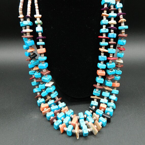 Necklace 3 Strand Square Cut Turquoise and Mixed … - image 3