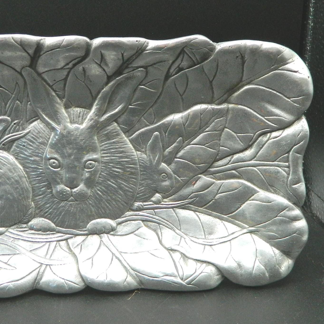 Arthur Court Cast Aluminum Bunny Rabbit Tray 18