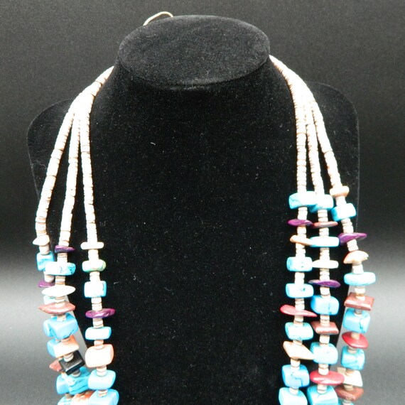 Necklace 3 Strand Square Cut Turquoise and Mixed … - image 4