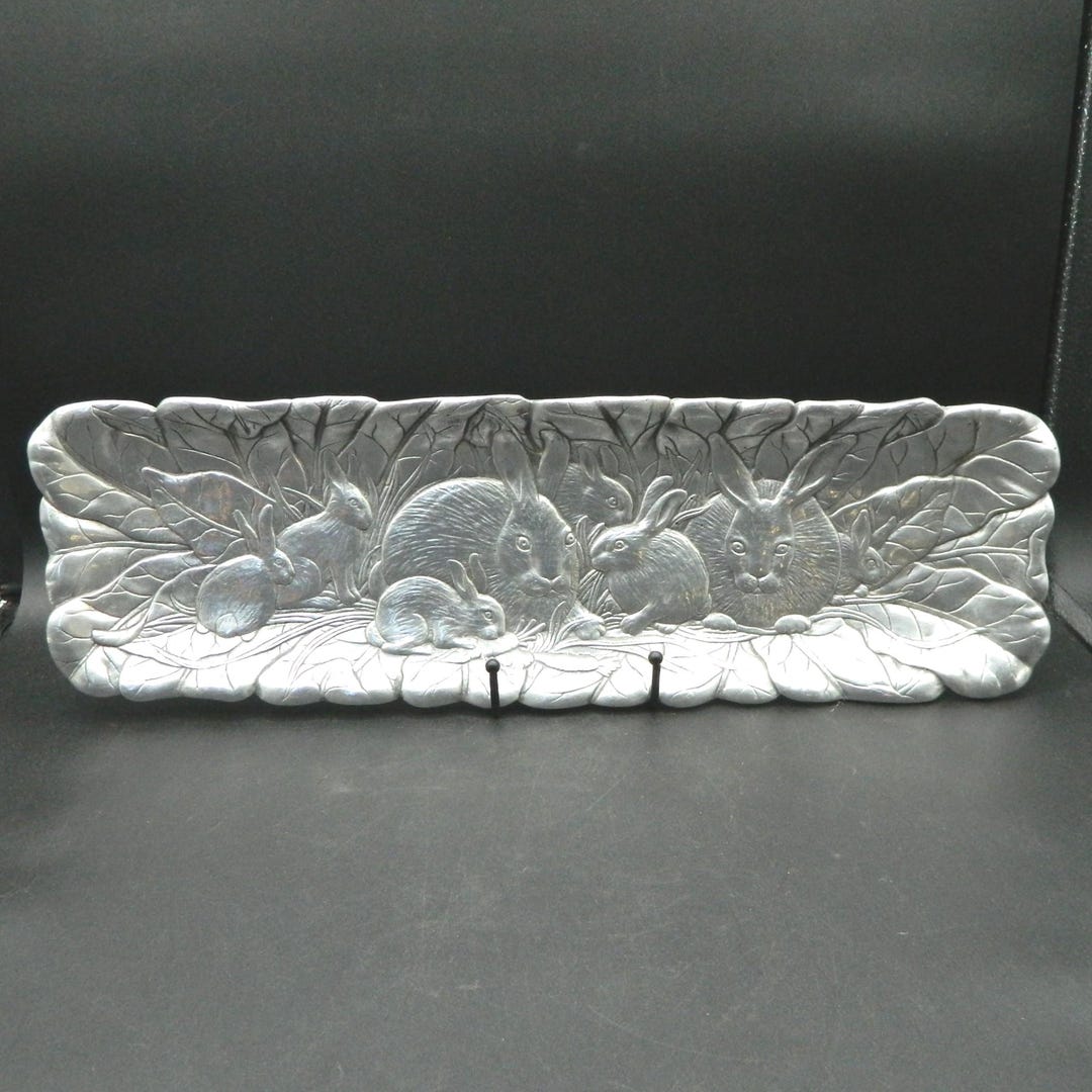 Arthur Court Cast Aluminum Bunny Rabbit Tray 18