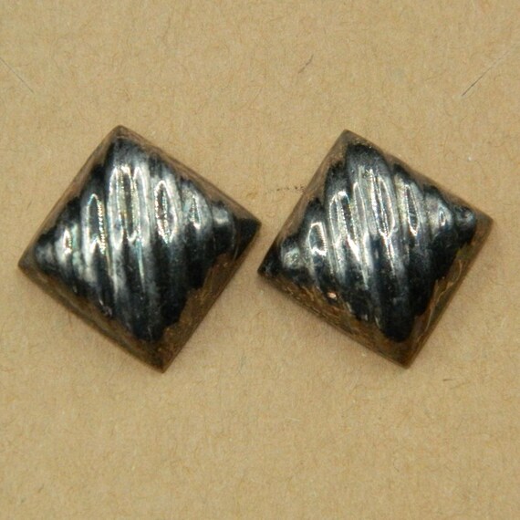 Square Linear Pattern SS925 Stud Earrings, signed… - image 1