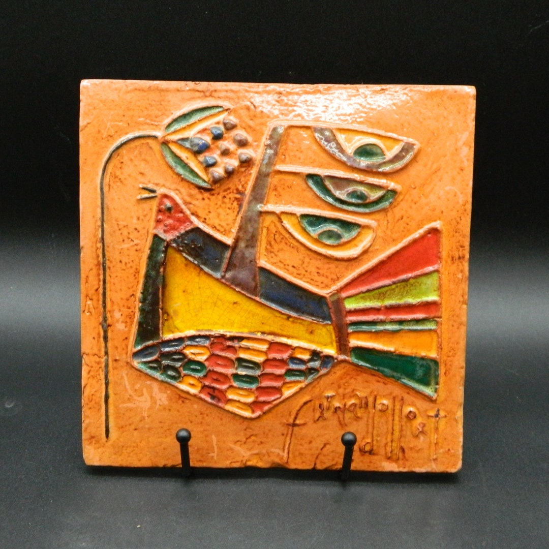 Fernando Llort 19492018 Art Pottery Bird Tile Signed Etsy
