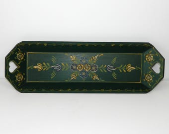 Dutch Folk Art Hand-painted Hindeloopen Wooden Serving Tray 19.5"L