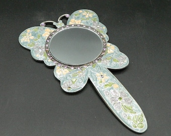 Miroir à main papillon cloisonné