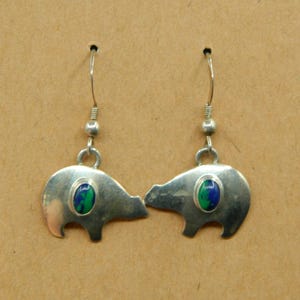Murray Jackson Navajo Azurite Sterling Fetish Bear Earrings