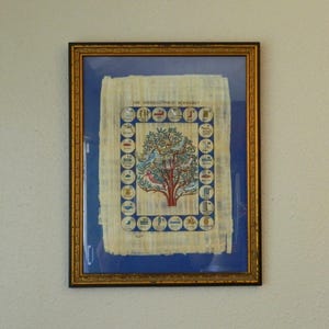 Hand Painted Egyptian Papyrus Hieroglyphic Alphabet, Framed and signed