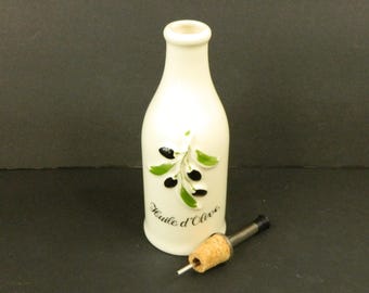 Bouteille d'huile d'olive en porcelaine Revol La Provence - Bouchon en liège - Bec verseur en acier inoxydable - Fabriqué en France