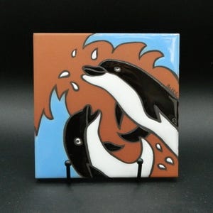 Dancing Dolphin Ceramic Tile Wall Art by Bette