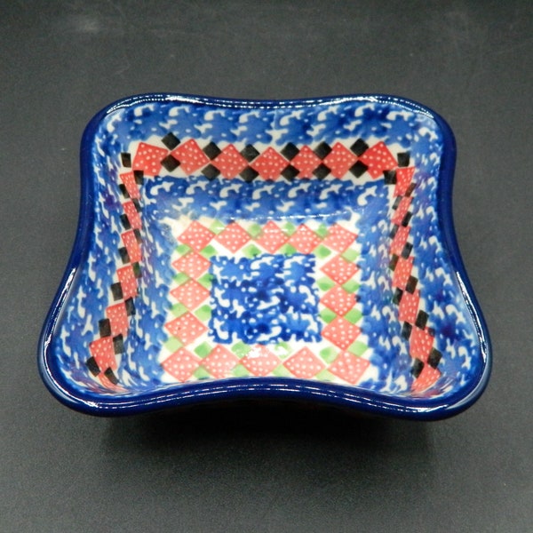 Polish Pottery Handmade and Painted Bowl 4.5" Sq. Boleslawiec