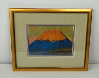 Grabado japonés en madera estilo Aka-Fuji del Monte Fuji