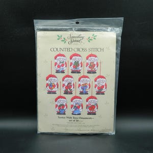 Santas with Toys Ornaments Counted Cross Stitch Kit NEW, Candamar Designs 1986