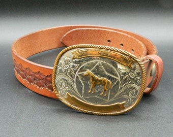 German Silver Buckle and Leather Belt