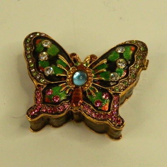Enamel & Rhinestone Butterfly Trinket Box