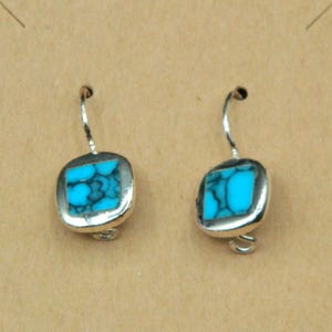 Square Chunky 925SS and Turquoise Dangle Earrings