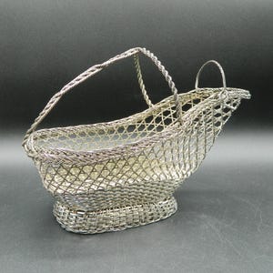 French Style Handwoven & Braided Silverplate Wire Wine Holder, ca. 1950&#39;s