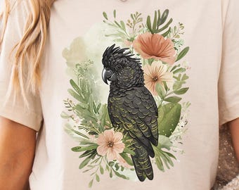 Camiseta de cacatúa negra para mujer, regalo de aves australianas, camiseta para observar aves, camiseta de naturaleza para amantes de las aves, regalo para mamá