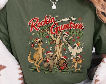 Australian Christmas Shirts, Rockin Around The Gumtree Christmas Tshirts