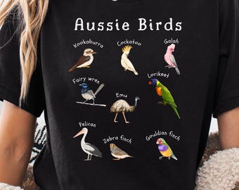 Australian Birds Tshirt, Bird Shirt, Bird Watcher T-shirts, Animal Graphic Shirt, Womans T Shirts, Gift For Bird Lover, Teacher Bird Shirt
