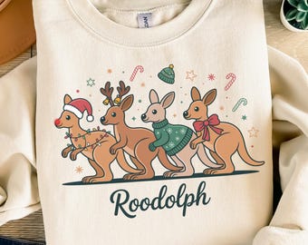 Roodolph Kangaroo Australian Christmas Sweatshirt, Christmas Jumpers Women, Aussie Xmas Gifts, Funny Christmas Sweater, Animal Lover Gifts