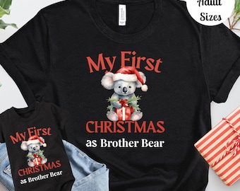 Camiseta "Primera Navidad como hermano", Camiseta navideña de koala australiano, Conjunto infantil