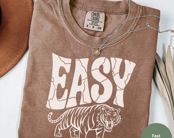 Easy Tiger Comfort Colors® T-Shirt, Vintage Distressed Tiger Shirt, Oversized Retro Tiger Tee, Trendy Grunge Indie Boho Shirt, Graphic Tee
