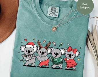 Koala Christmas Shirt, Australian Christmas Clothing, Matching Family Christmas Shirts, Animal Lover Christmas Tshirt for her, Aussie xmas