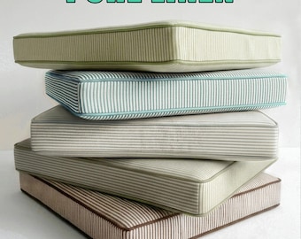 3" Thick Striped Linen Cushion with Hidden Zipper, Natural Linen Bench Cushion