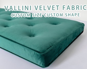 Velvet French Button Window Seat Cushion,Dark Green Cushion with Piping,Custom Bay Window Seat Cushion,Window Bench Cushion Indoor