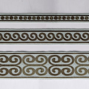 Band embroidered in green, trim, geometric pattern trim embroidered cotton trim.