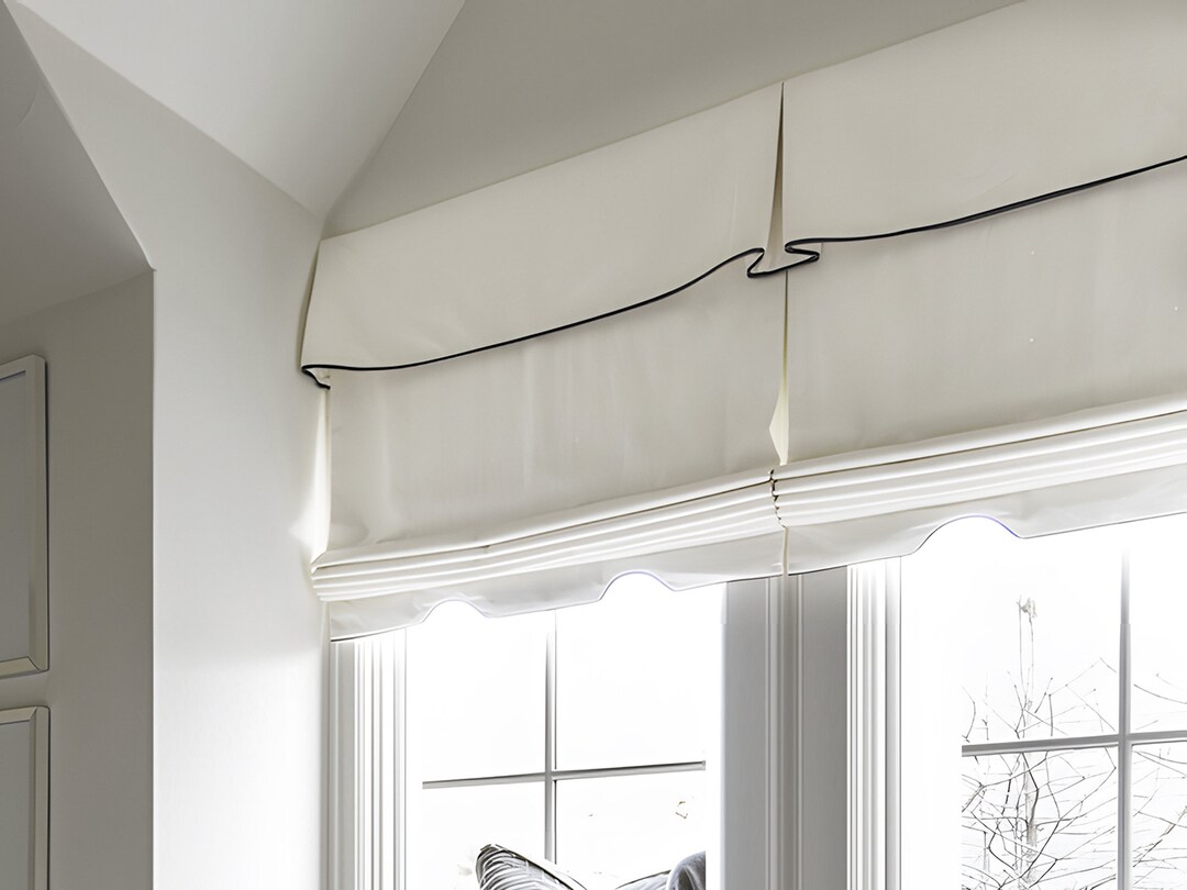 White Roman Shade With Ribbon Trim Bandingroman Shades for Etsy