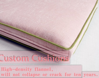 3" Pink Chenille Bench Cushion with Green Piping, Custom Window Seat Cushion