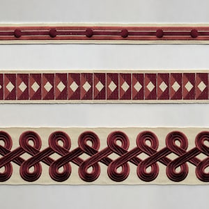 Red embroidered cotton trim, curtain trim, throw pillow trim, decorative ribbon.
