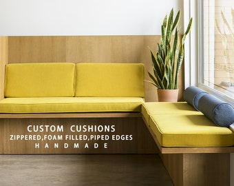 Custom velvet bench cushions, indoor bench cushions, window stool cushions, sofa cushions.