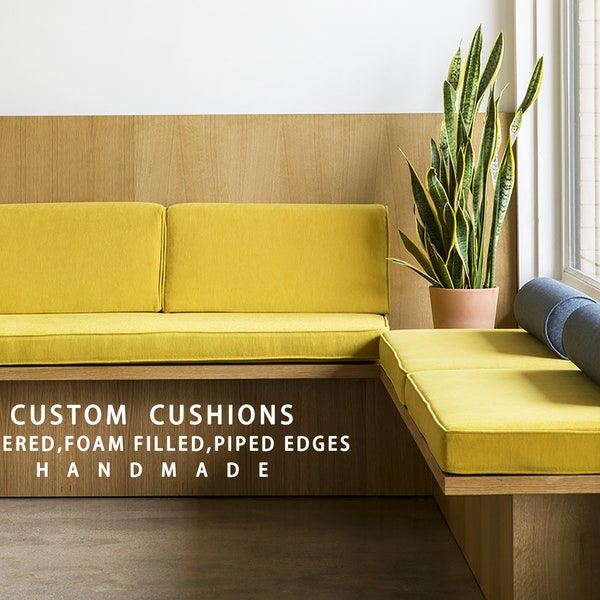 Custom velvet bench cushions, indoor bench cushions, window stool cushions, sofa cushions.