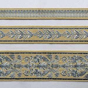 Yellow cotton and linen embroidery trim, curtain trim, throw pillow trim, decorative ribbons.